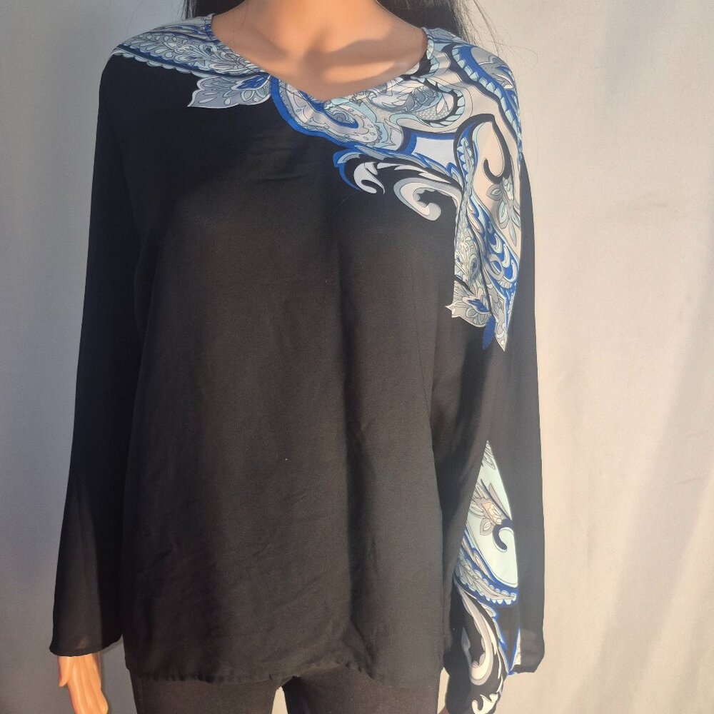 THE LIMITED Stylish semi sheer blouse, black-white-blue, size 2XL